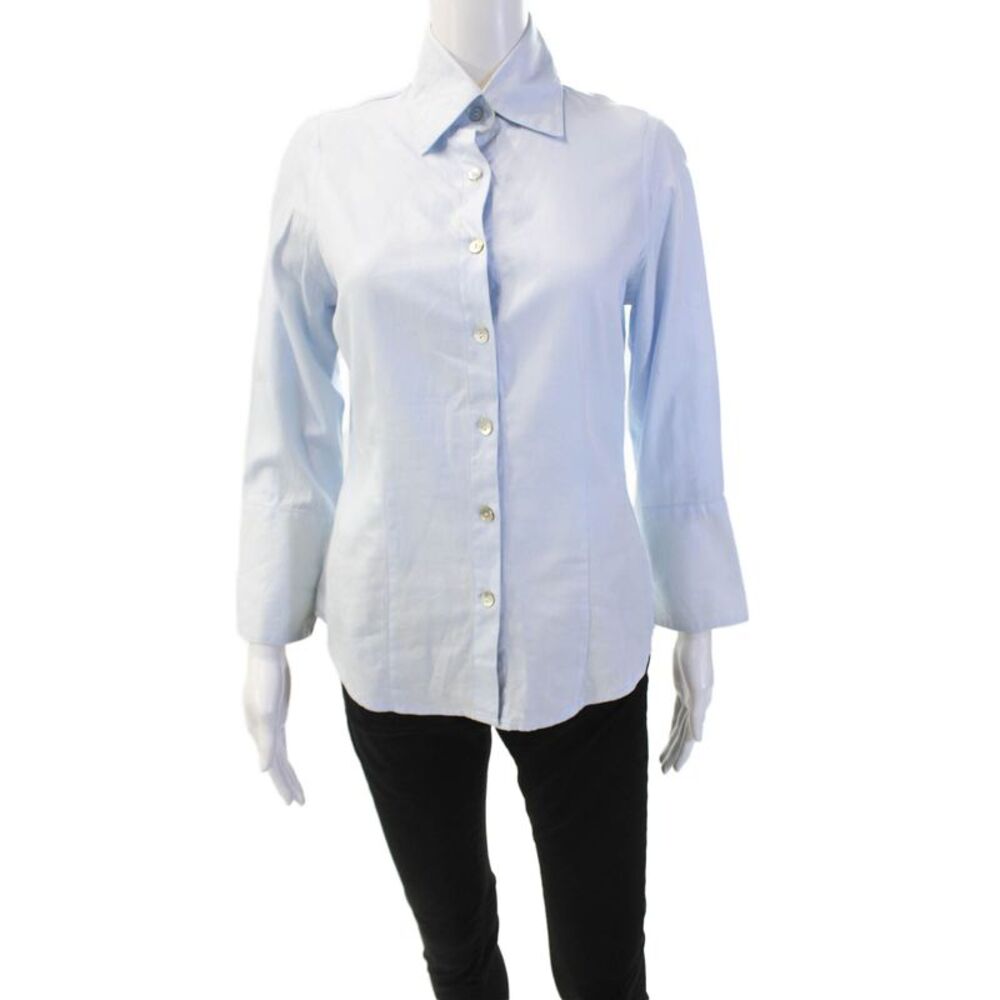 Farinaz Taghavi Womens Long Sleeves Button Down Shirt Blue Cotton Size 6